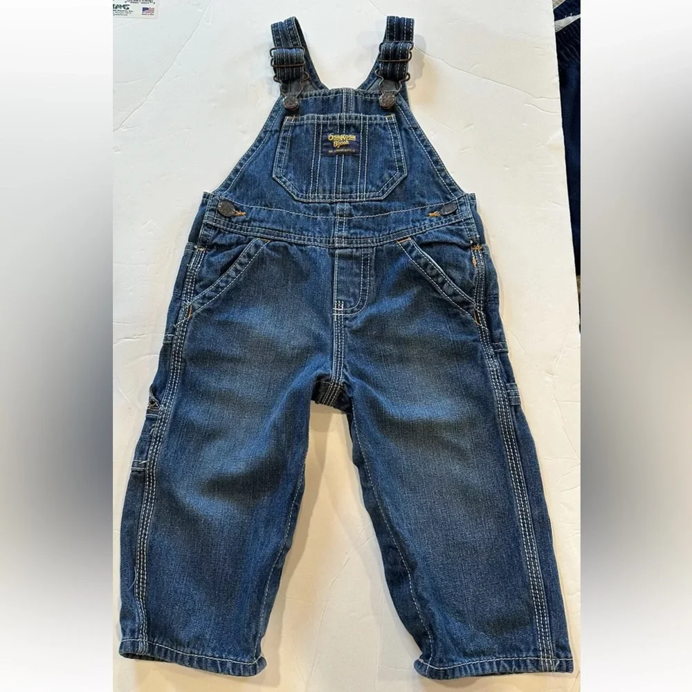 Vintage Oshkosh B'Gosh Baby Boy Size 12 Mth Blue Jean Carpenter Overalls Vestbak